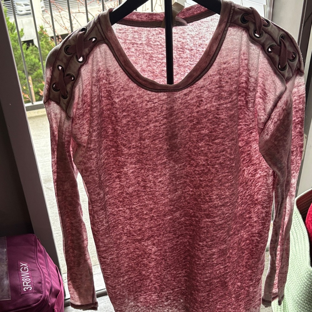 Allison Clothing Maroon Lace-Up Long Sleeve Top